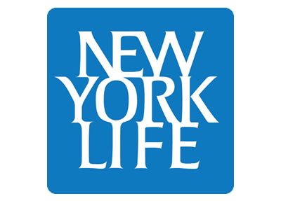 The new york life logo is blue and white on a white background.