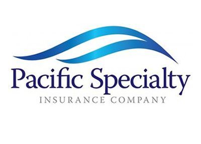 The logo for pacific specialty insurance company has a blue wave on it.