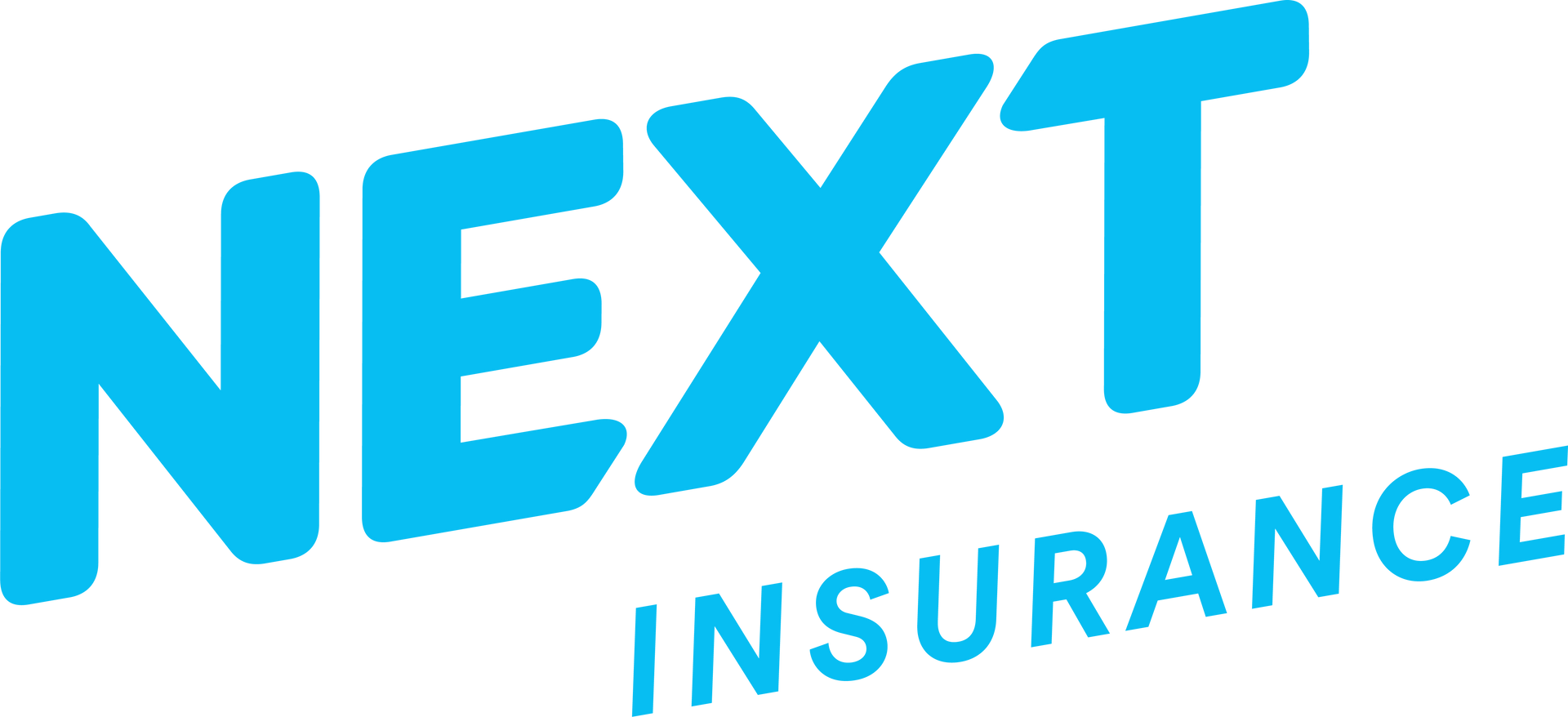A blue logo for next insurance on a white background