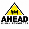 AHEAD Human Resources logo with black text and yellow roof icon