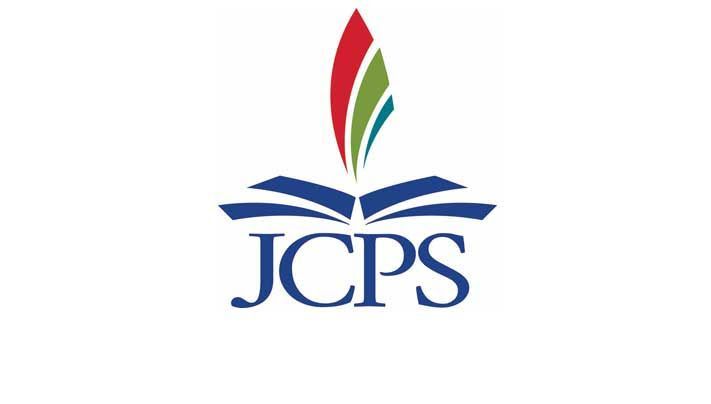 JCPS logo with blue letters and a red, green, and blue flame design above it