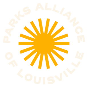 Orange sunburst logo with faint circular text reading “Parks Alliance of Louisville”