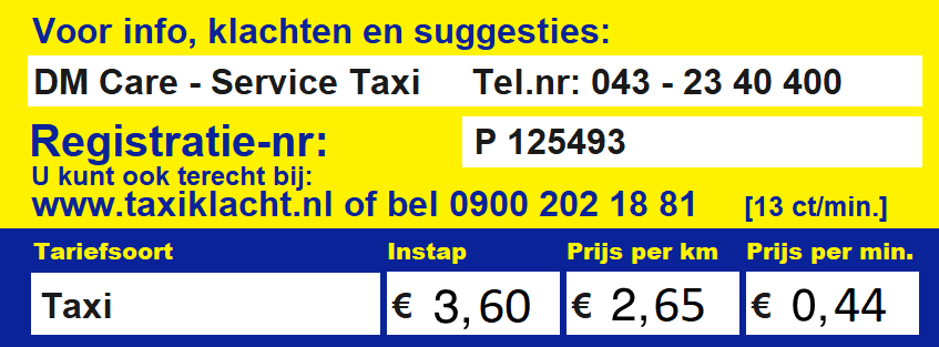 tariefkaart Service Taxi