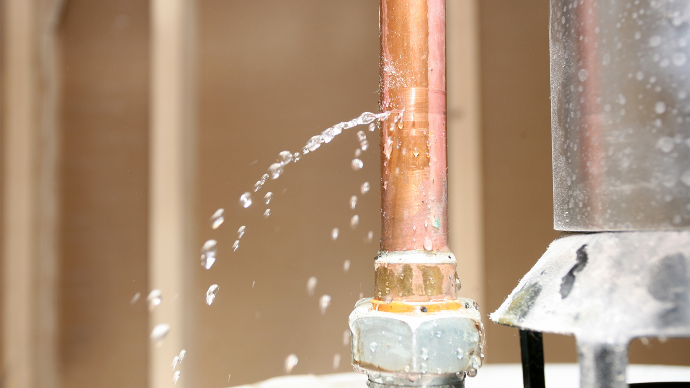 Copper pipe leaking water.