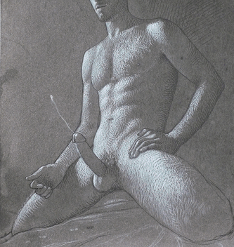Nude life figure drawing of a male escort for women