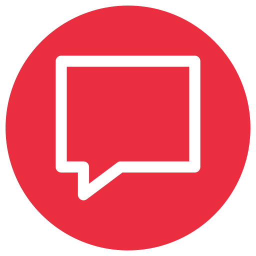 A red circle with a white speech bubble inside of it.