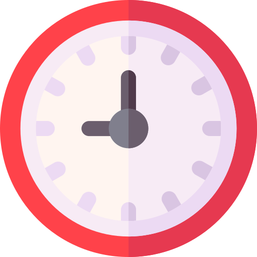 A clock with a red rim and a white face