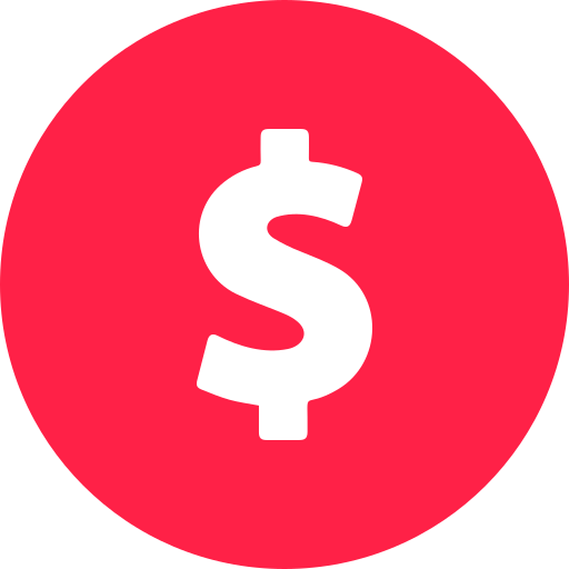 A red circle with a white dollar sign inside of it.