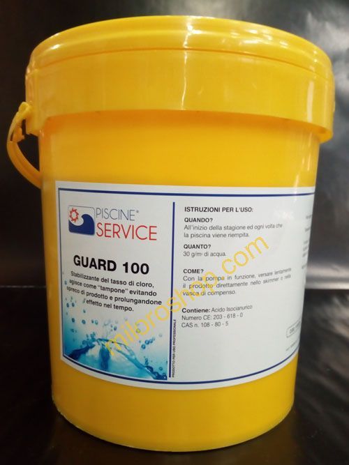 Un secchio giallo con un'etichetta che dice guardia 100
