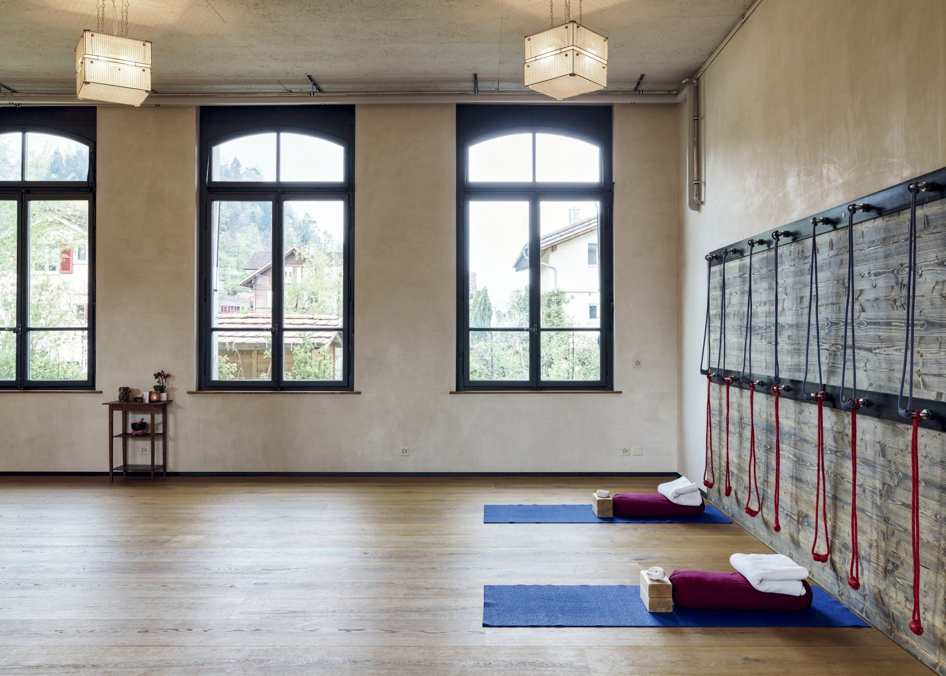 Yoga Tadasana Interlaken Blick auf Iyengar Yoga Wall