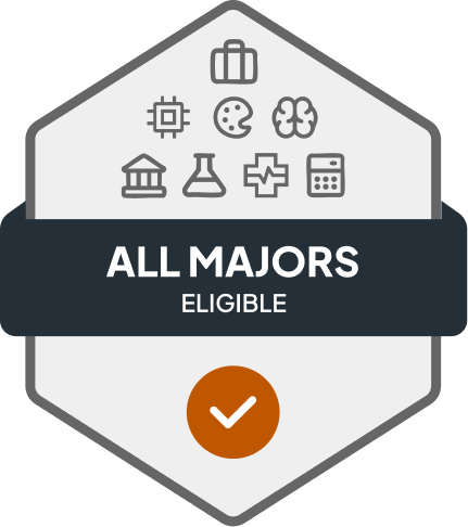 Badge with blue banner: 