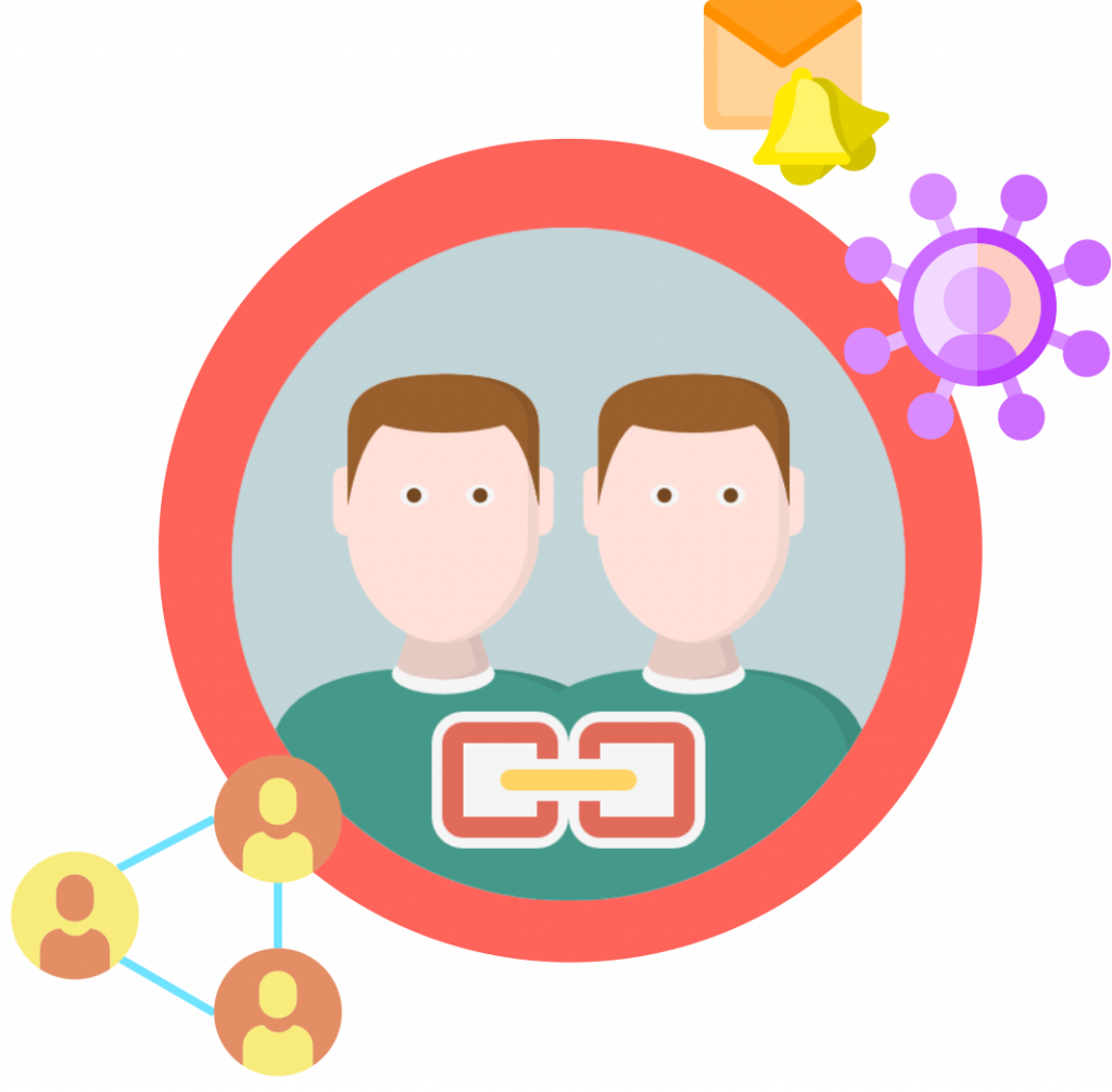 An icon of two people with the letter c on their shirt