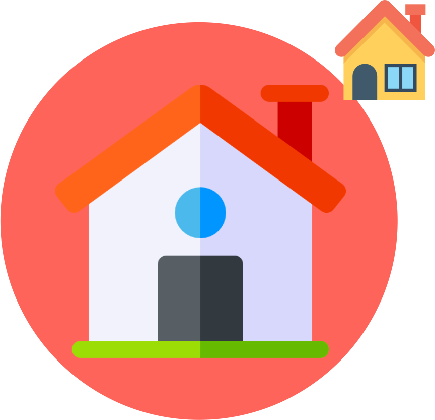 An icon of a house with a red roof