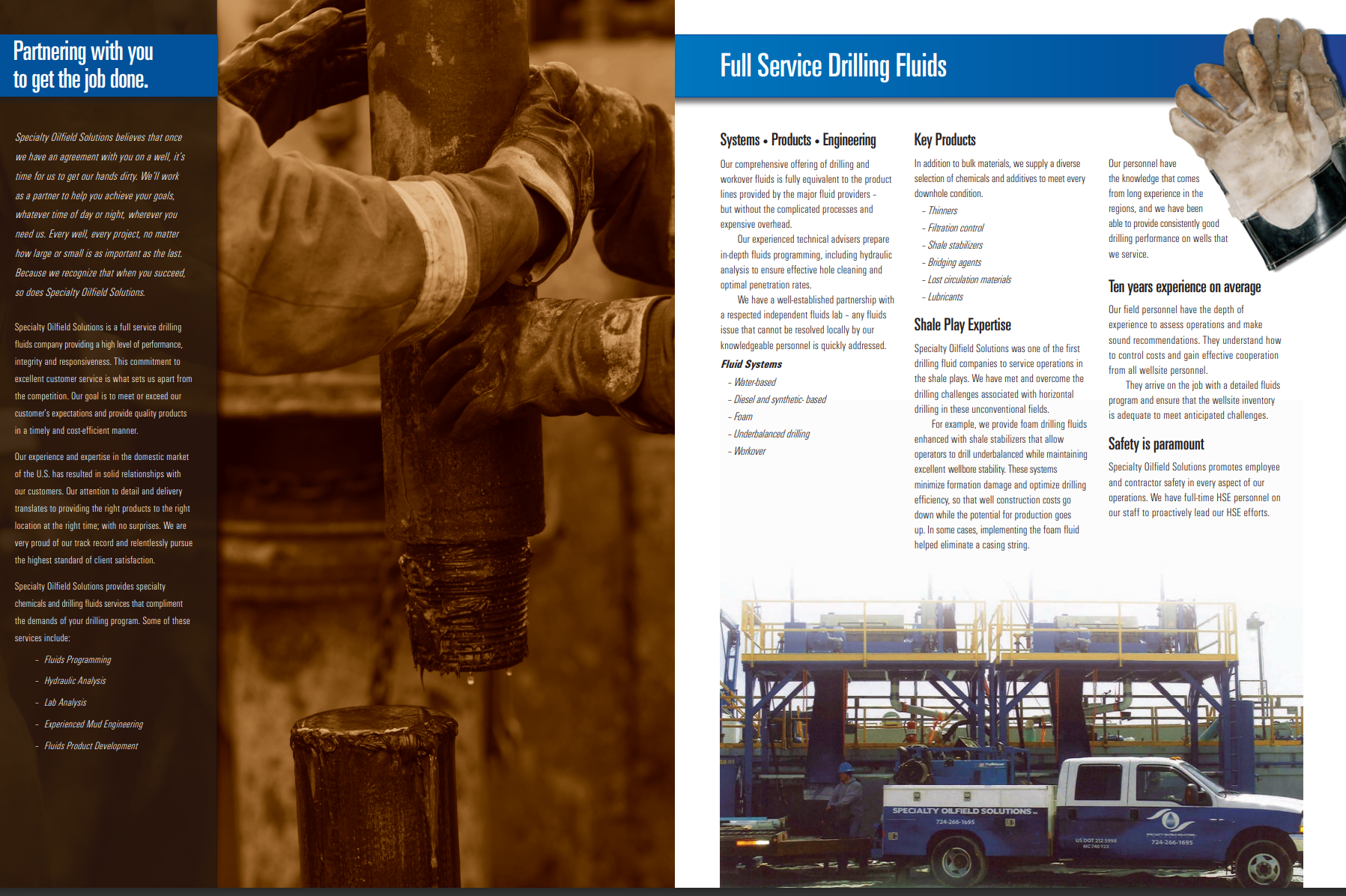 an advertisement for full service drilling fluids features a truck