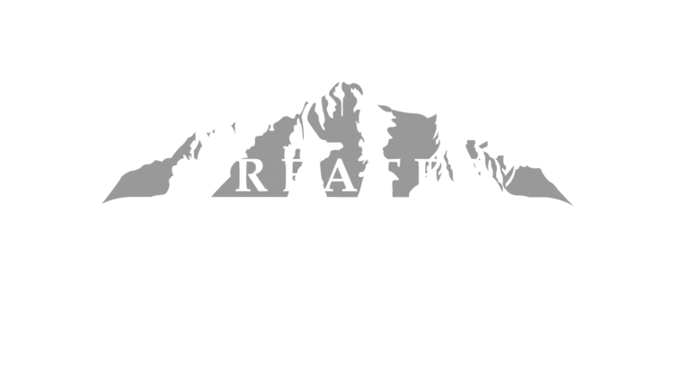 Grey mountain range with the letters
