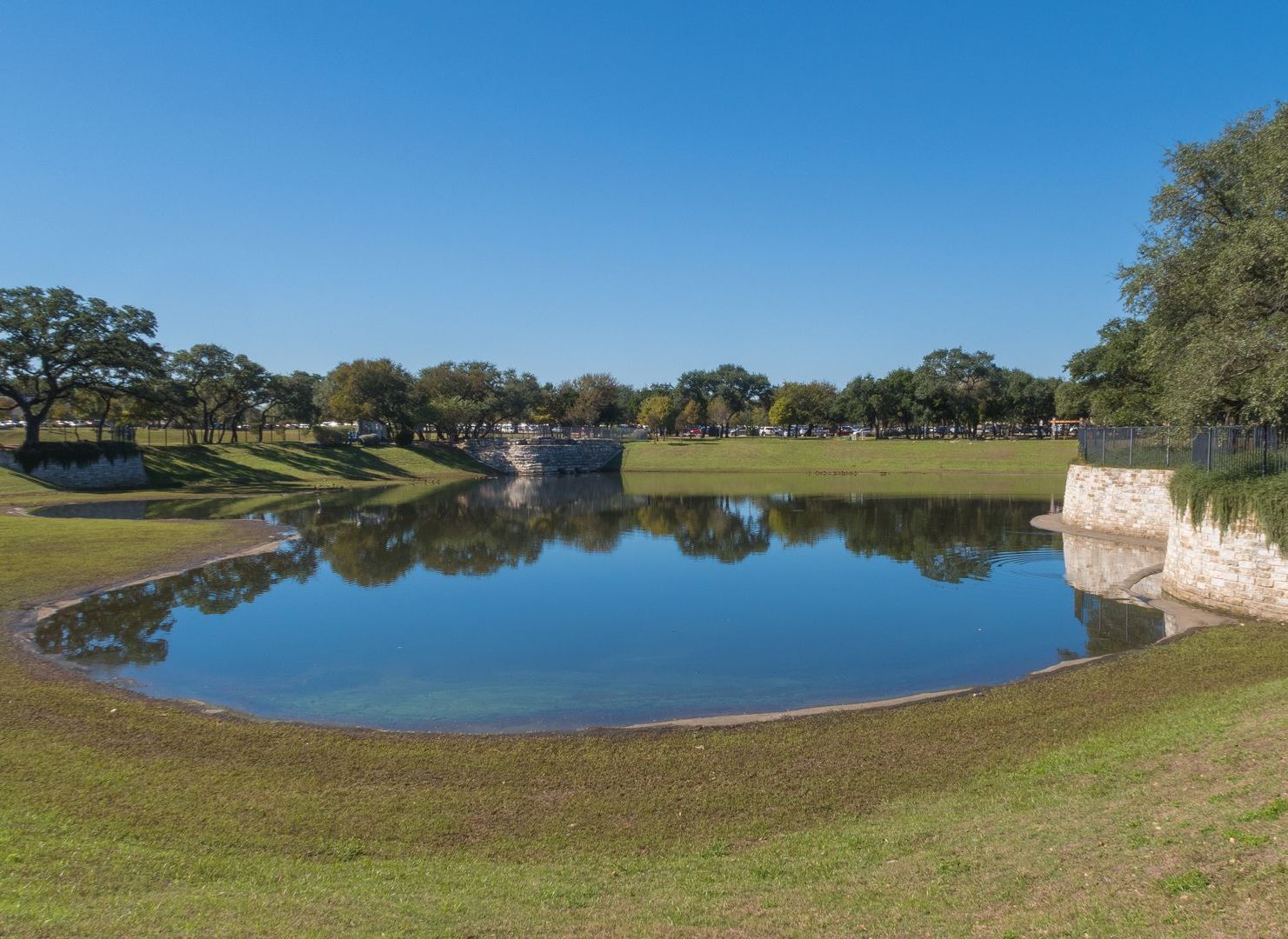 wide shot of a pond