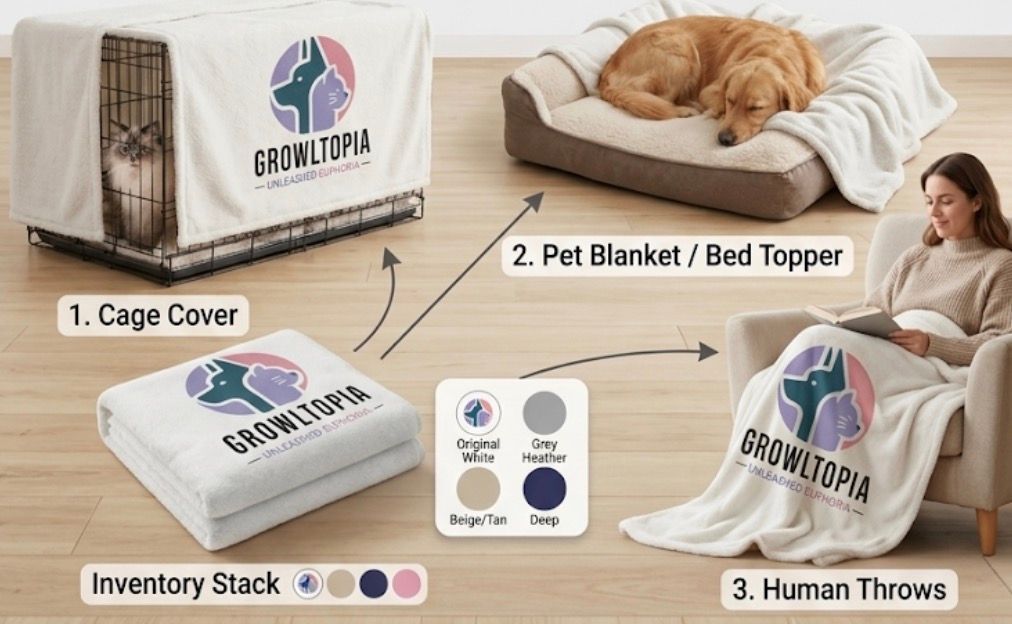 Folded white towel with Growtopia logo and text on a light wooden surface.