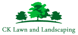 CK Lawn and Landscaping logo with green trees and grass