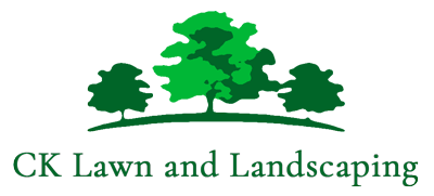 CK Lawn and Landscaping logo with green trees and grass
