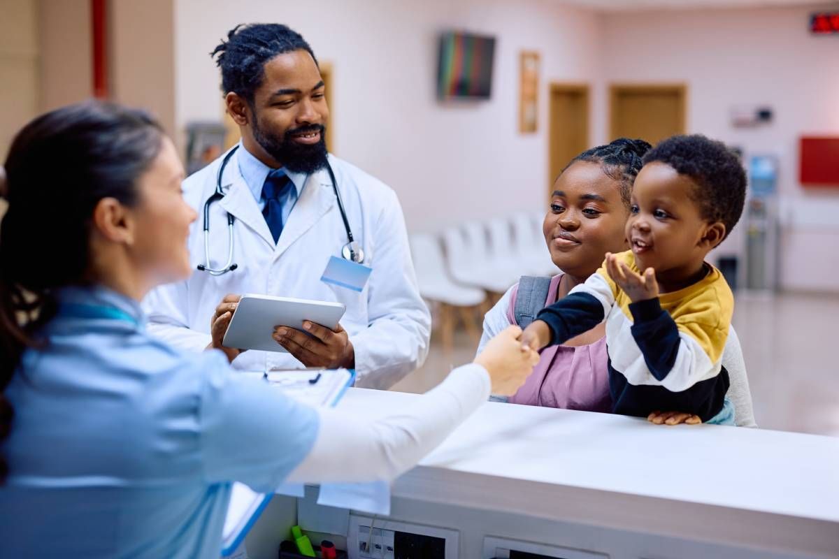 A patient waiting standing at a medical reception near Lawrenceburg & Harrodsburg, Kentucky (KY)
