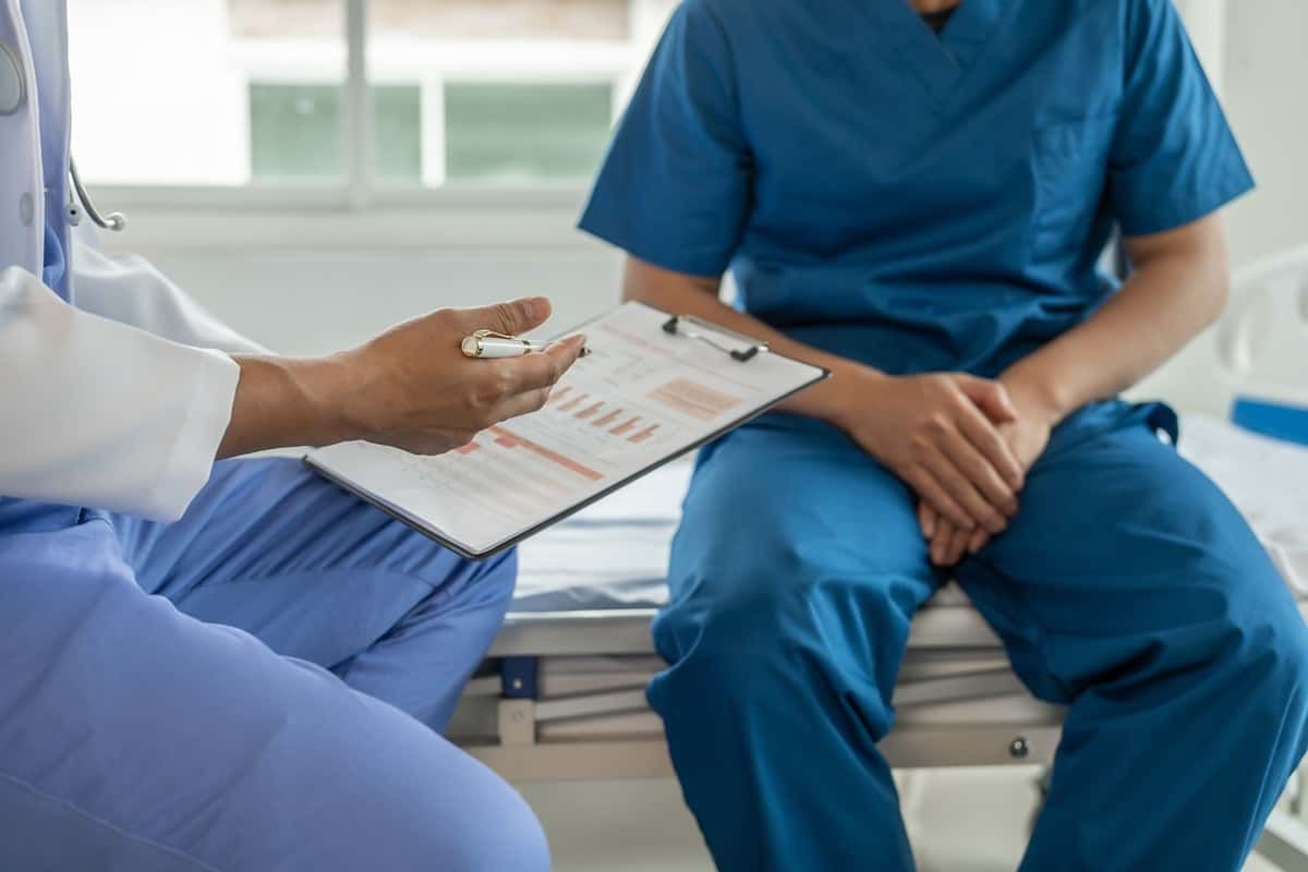 A patient receiving test results from a doctor near Lawrenceburg & Harrodsburg, Kentucky (KY)