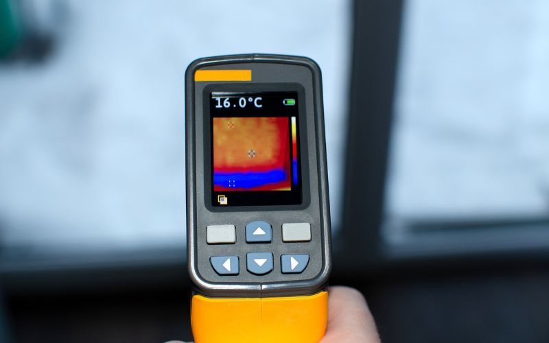 A person is holding a thermal camera in their hand.