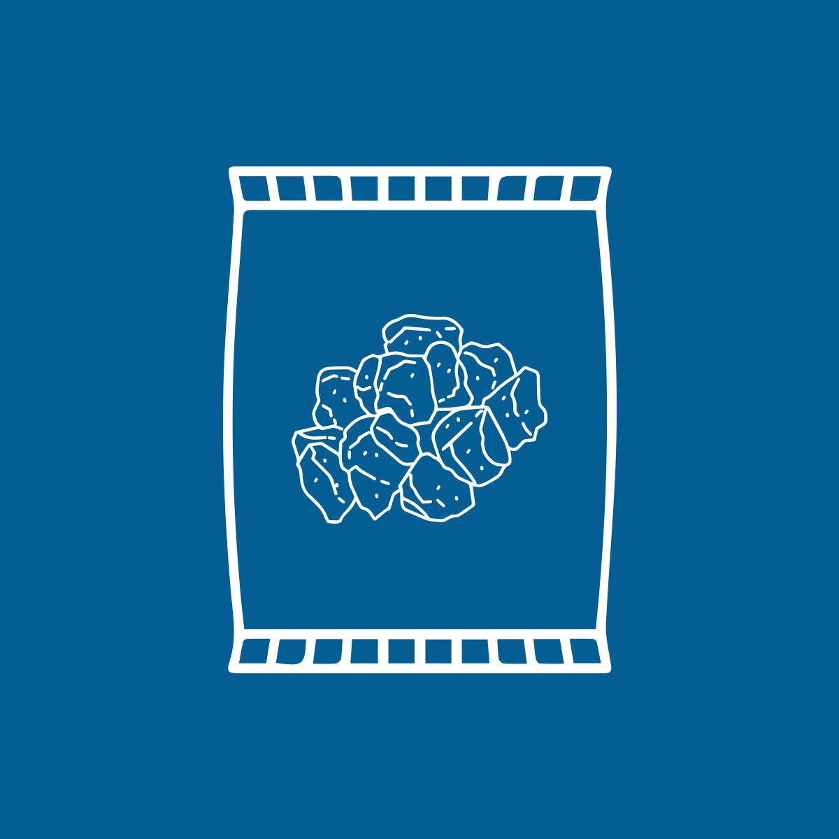 White outline of a bag of popcorn against a blue background.