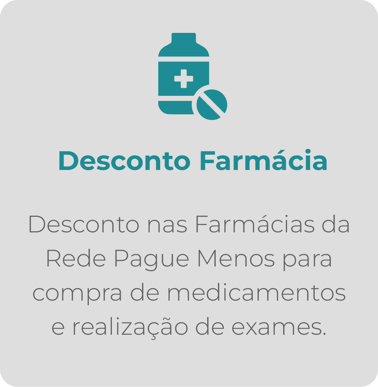 Uma imagem de um frasco e um comprimido com as palavras desconto farmácia abaixo