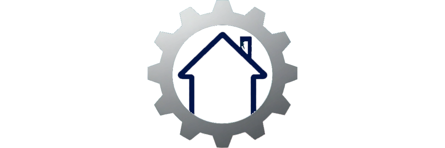 Casa azul dentro de un icono de engranaje gris