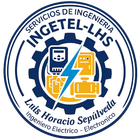 Logo circular azul y blanco de INGETELL-HLS con engranes, rayo y texto de servicios de ingeniería.