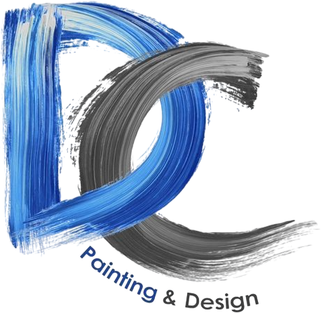 Stylized blue and gray “DC Painting & Design” logo with brushstroke letters