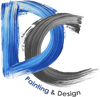 Stylized blue and gray “DC Painting & Design” logo with brushstroke letters