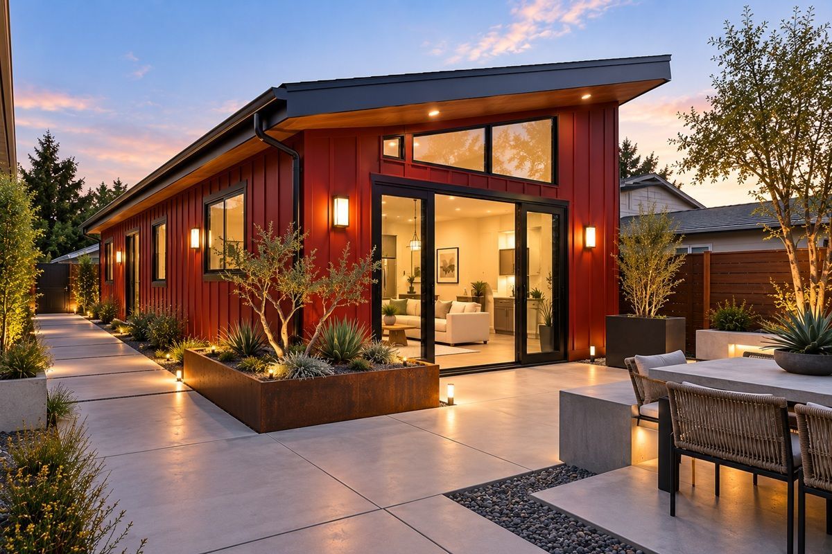 Manteca detached ADU with red modern exterior