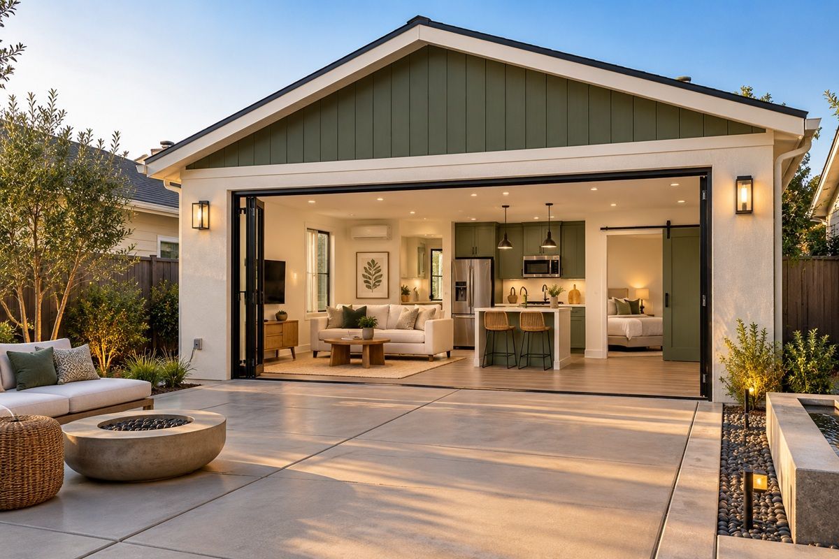 Manteca garage conversion ADU with green and cream design