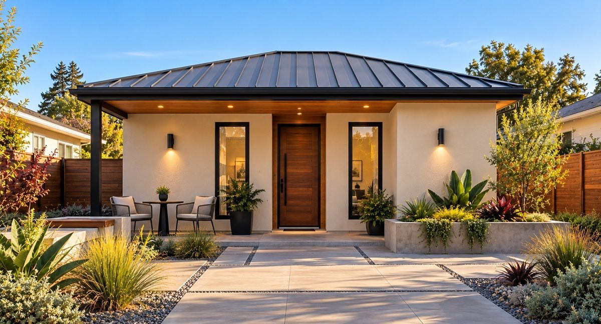 Modern detached ADU front elevation in Manteca