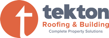 Logo for Tekton Roofing & Building with an orange circle and a white arrow.