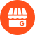 Orange circle with white storefront and letter 