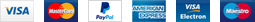 Logos: Visa, Mastercard, PayPal, American Express, Visa Electron, Maestro.