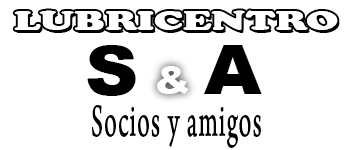 Logotipo con “LUBRICENTRO S & A” y “Socios y amigos” en blanco y negro.