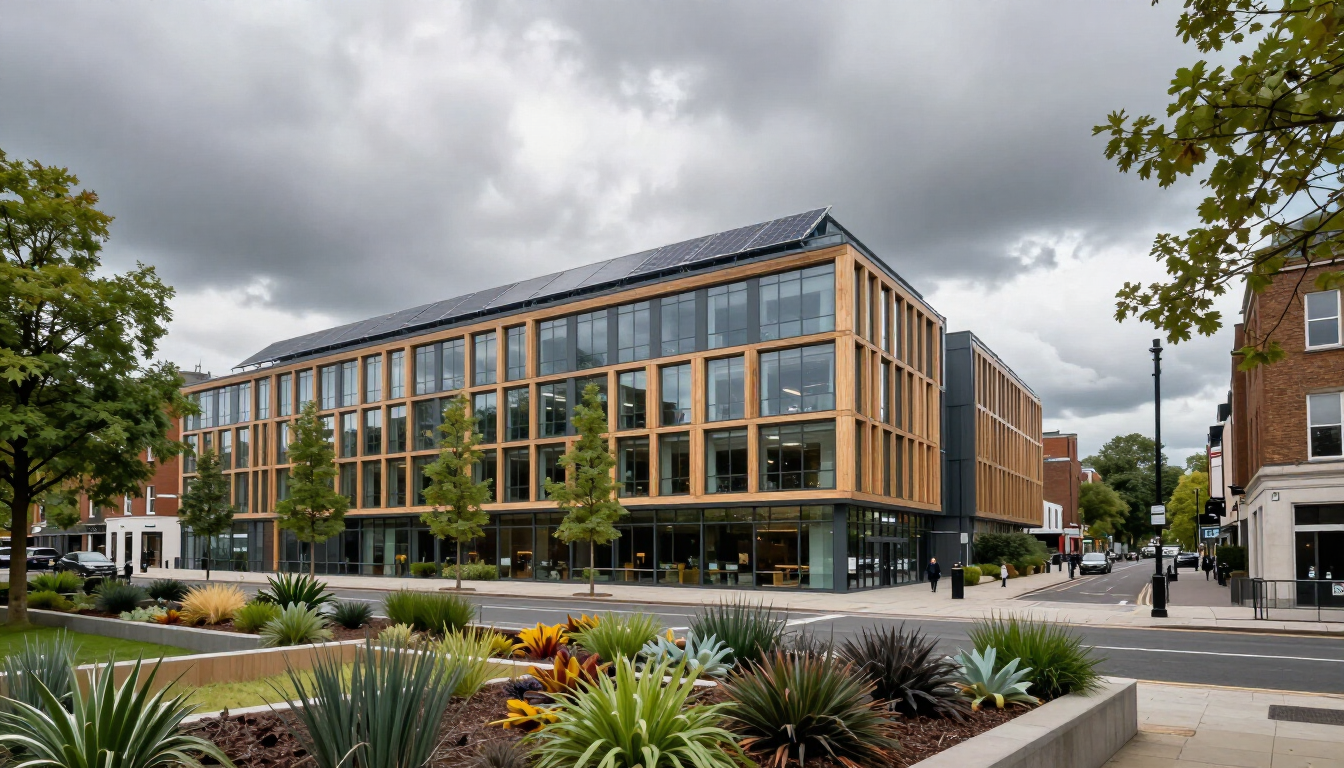 Sustainably certified commercial building exterior
