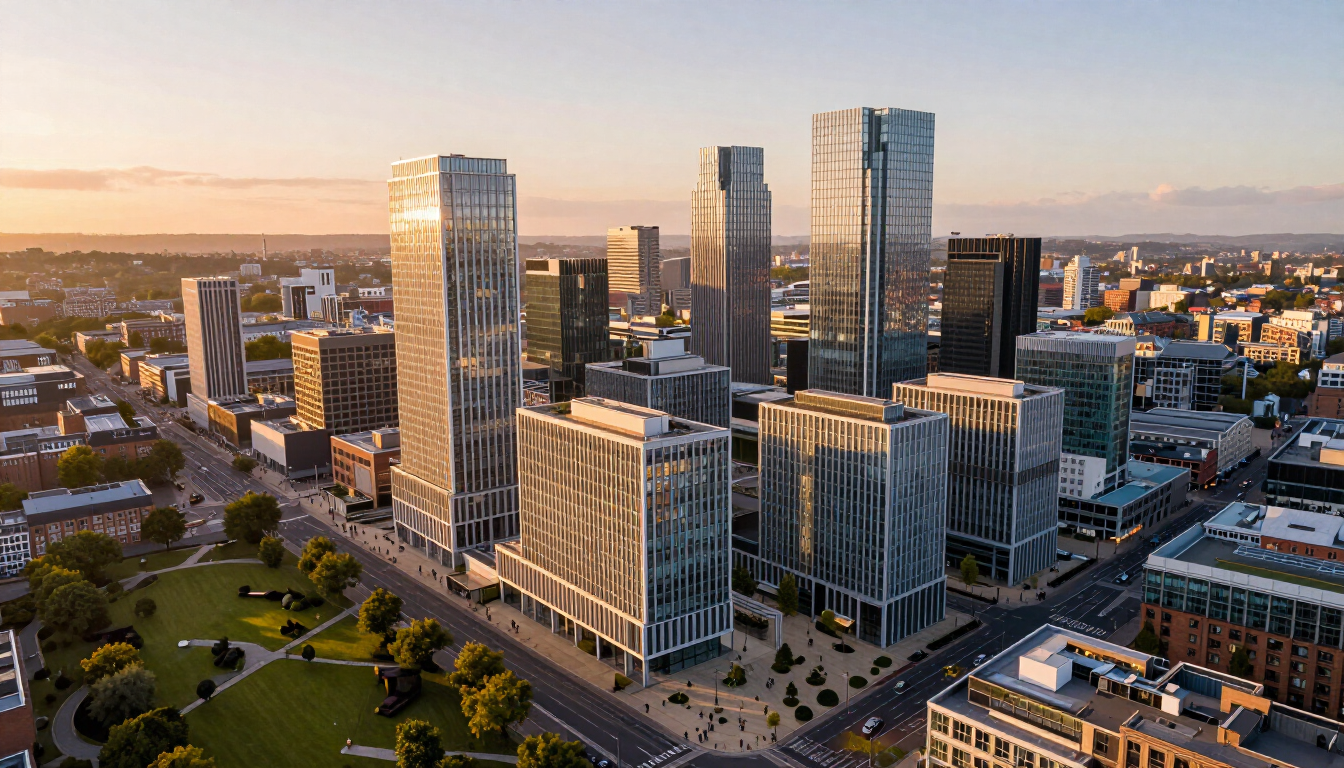 UK regional city urban development aerial view