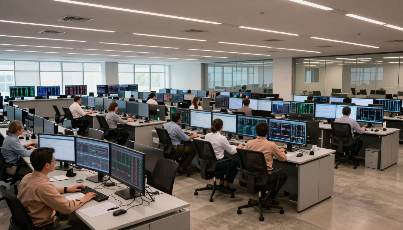 Trading floor financial data centre interior