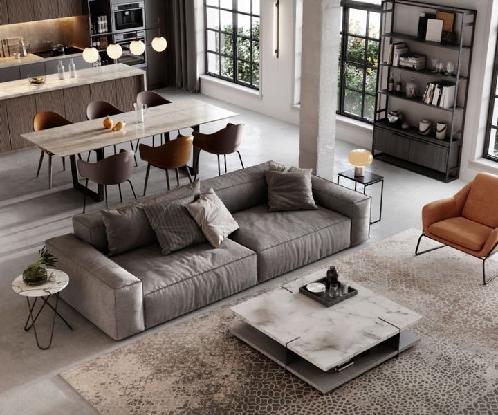 Zona living con arredi in stile moderno
