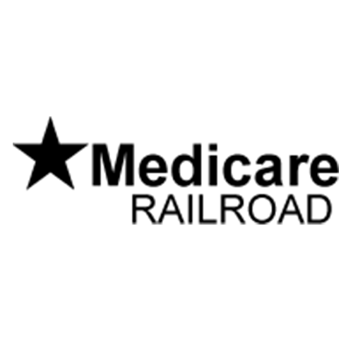 Black star icon beside the Medicare Railroad logo in black text on a white background