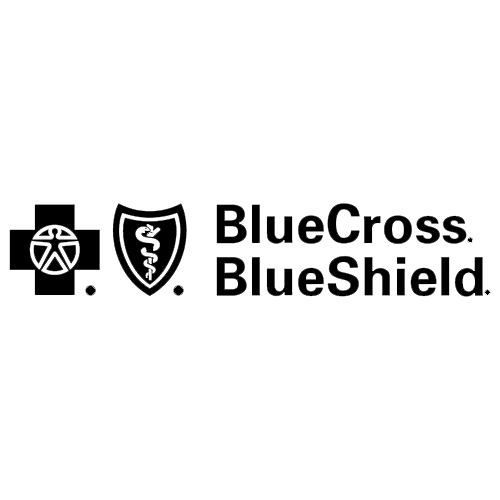 BlueCross BlueShield logo with black health plan symbols and blue-and-black text on white background