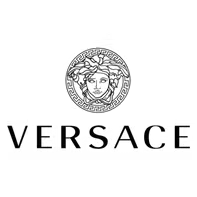 Versace logo with Medusa head emblem and black wordmark on white background