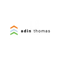 Adin Thomas logo with orange, green, and blue chevrons on a white background