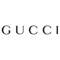 Gucci logo in black serif letters on a white background