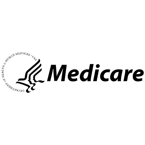 Medicare logo in black with a profile icon and circular seal on a white background