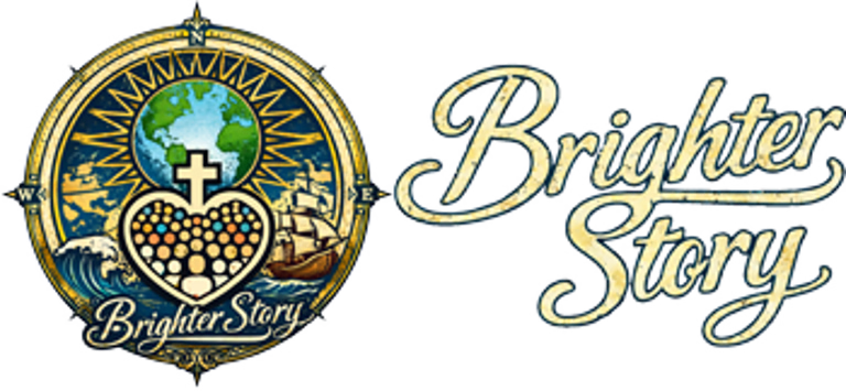 Logo featuring a globe and cross within a heart, surrounded by nautical imagery, with the words